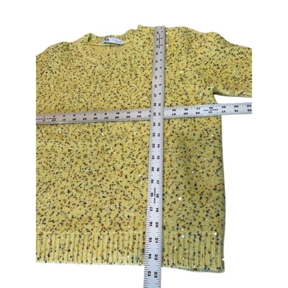 Zara Womens Sequin Knit Sweater Yellow Short Sleeve Crew Neck Size M EUC - Picture 6 of 8